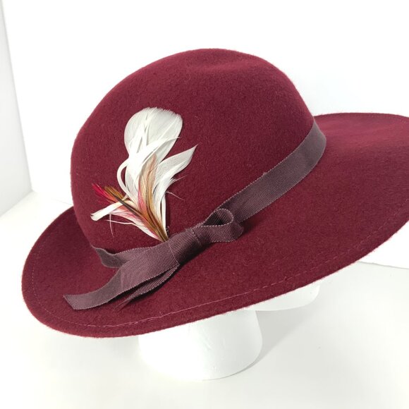 Vintage Lancaster Burgundy Felt Hat w/ Feather Accent | Women’s Dress Hat, Retro main image 6